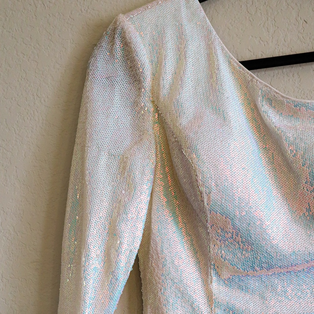 One-Shoulder White Sequin Dress - Bachelorette Party